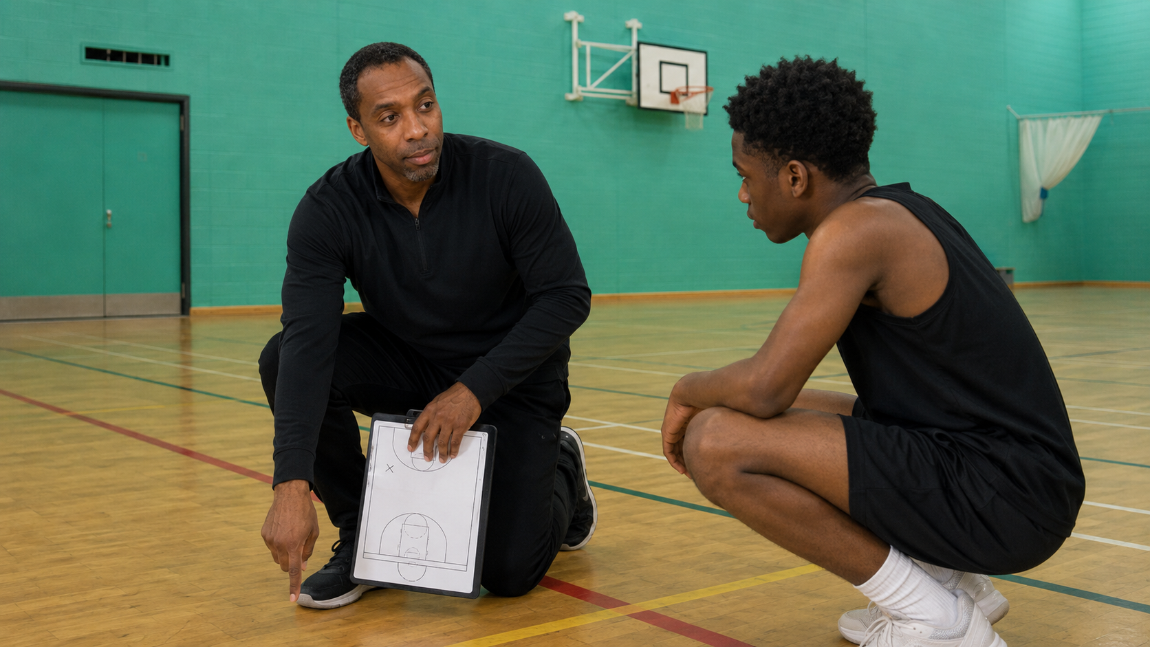 Basketball player receiving clear coaching feedback